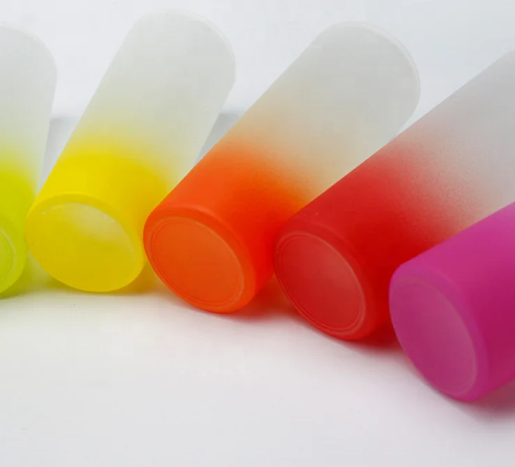 Wholesale 3oz Colorful Bottom Matte Glass Cup Sublimation Tea Cup Frosted Gradient Drinking Water Shot Glass Sublimation Mug