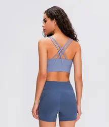 Cross Back Support Yoga Bra Strappy Push Up Sports Bra Women Padded Fitness Gym Bra
