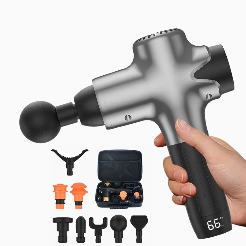 Новинка 2021, перкуссионный массажный пистолет с сенсорным экраном, Прямая поставка, ручной массажный мини-пистолет с 8 вращающимися головками и ЖК-экраном