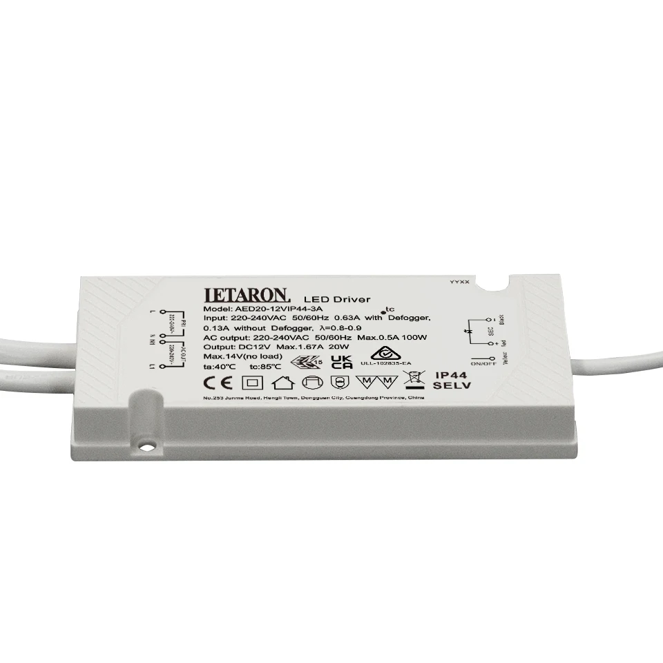 Letaron LED Driver 20W LED Constant Voltage Driver , IP44 LED Driver