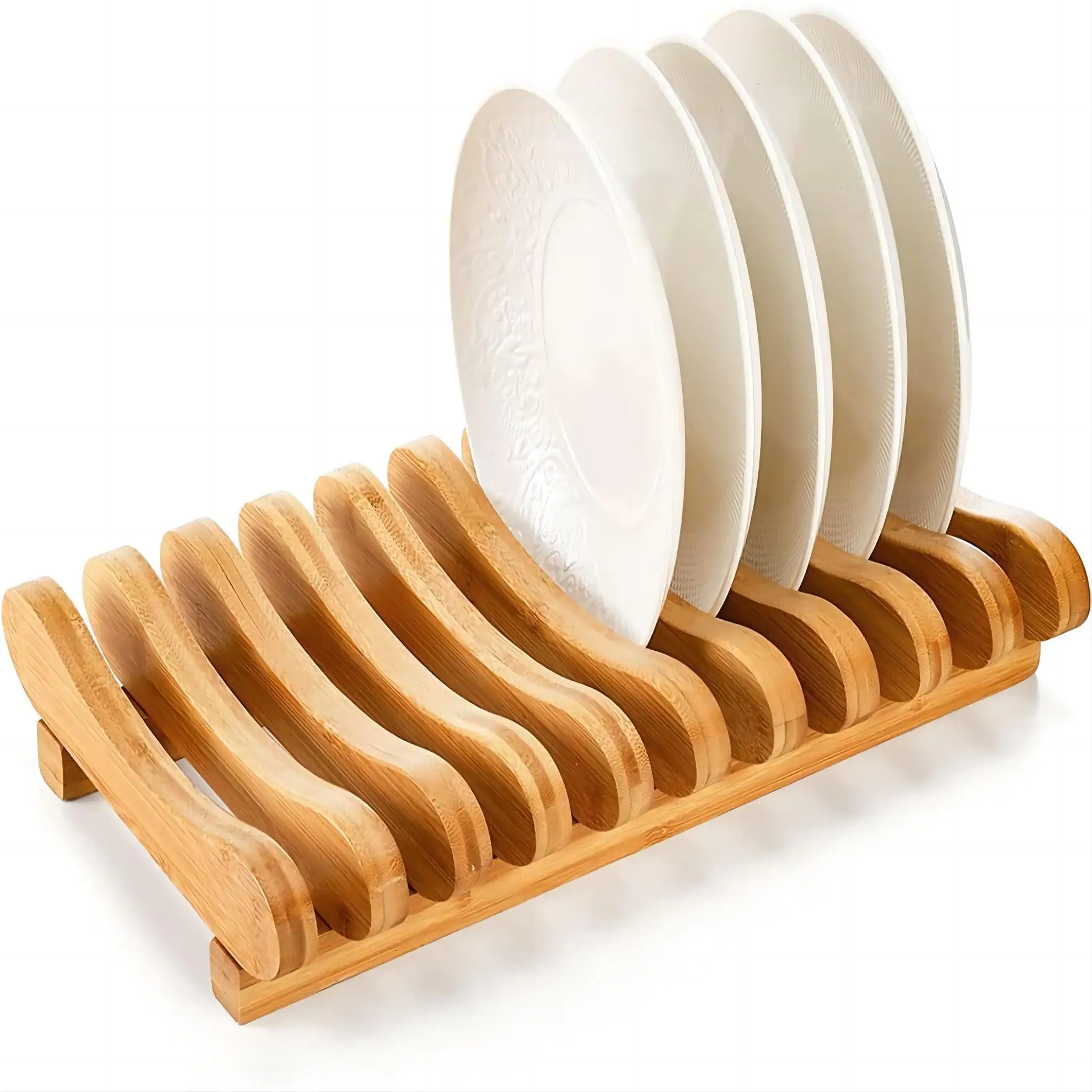 Wholesale Wooden Dish Drain Rack Tray Plate Drying Shelf Bowl Display Stand Holder Dinnerware Kitchen Storage Organizer