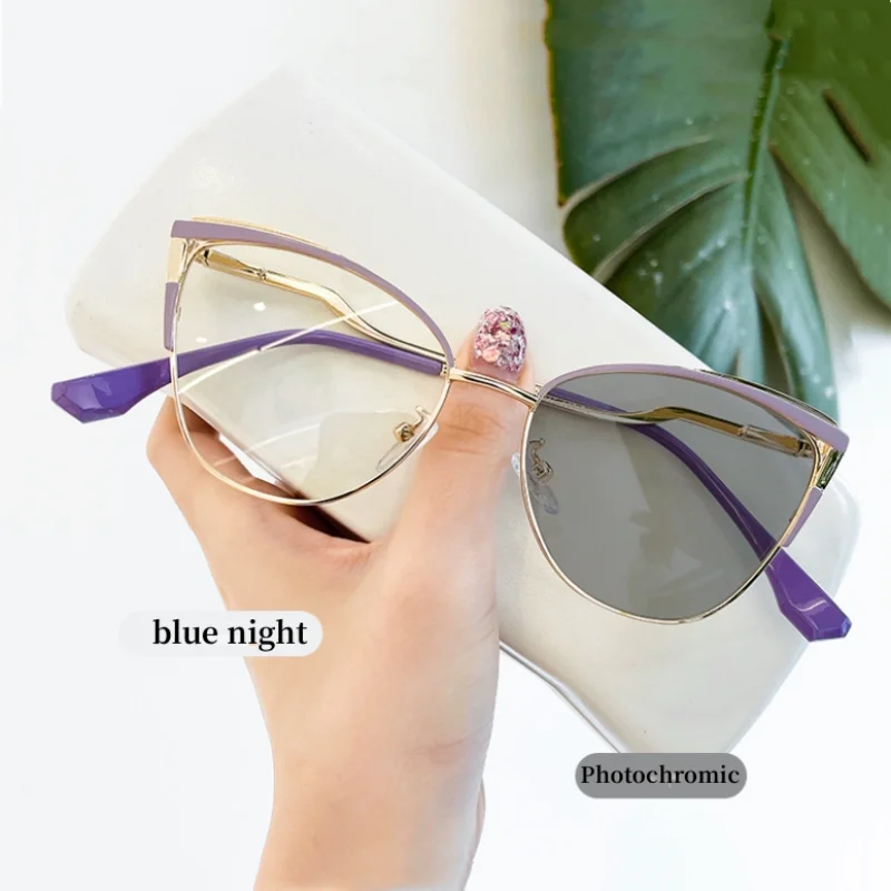 Transparent Female Tortoise Spectacle Women Glasses Frame Cat Eye Metal Photochromic Blue Light Blocking Frame Eyewear