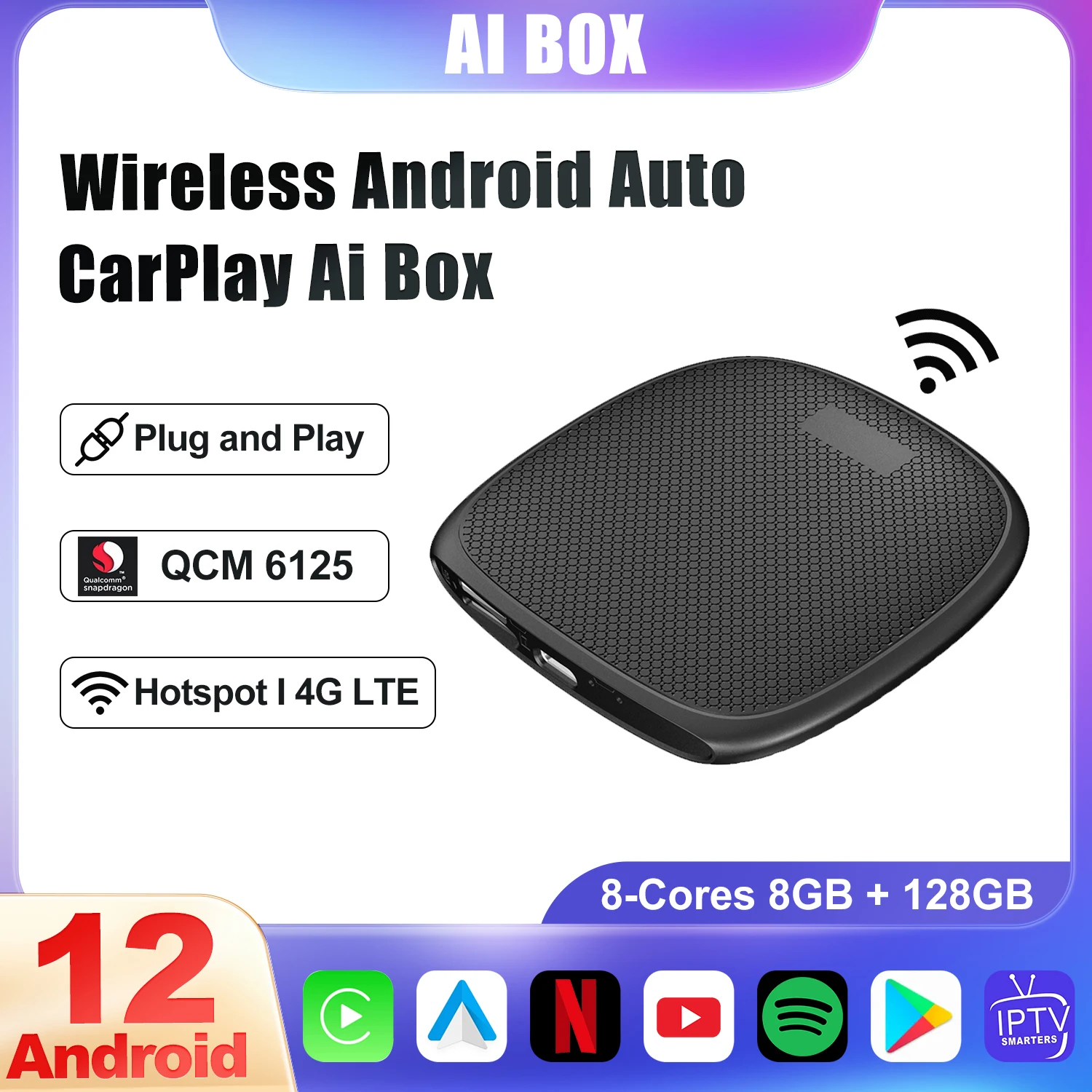 CarPlay Mini Ai Box Andoroid 12 Wireless CarPlay Android Auto For Audi Mazda Toyota Benz Youtube Netflix 4G LTE GPS 8GB+128GB