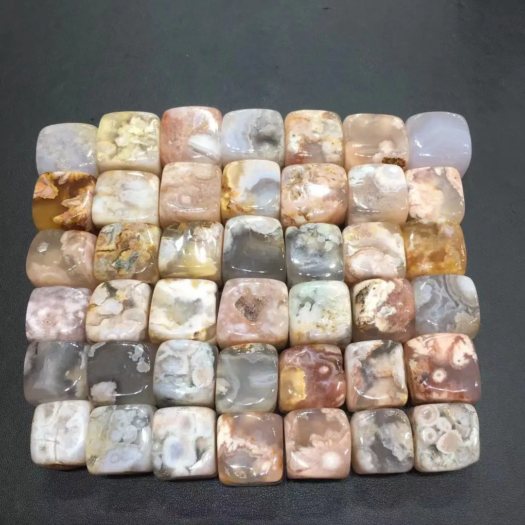 Wholesale Bulk Natural Crystal Healing Stone Flower Agate Crystal Cube Tumbled Stone