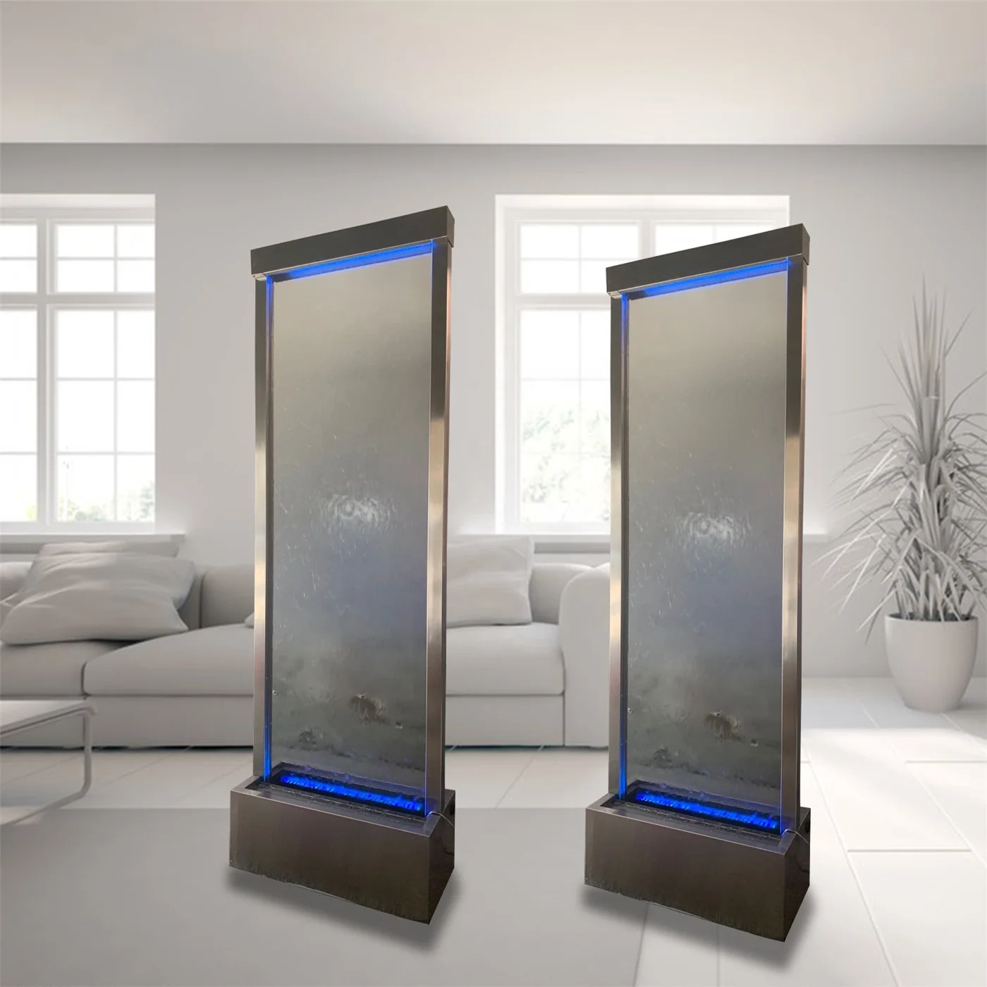 Customized wall water fountain indoor waterfall led waterfall screen hot sale tempered glass wall waterfall