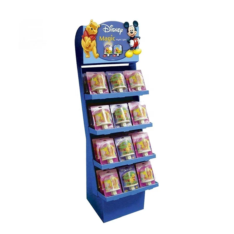 Promotional Floor Display Customized Folding Cardboard Shelf Display Rack For Snacks