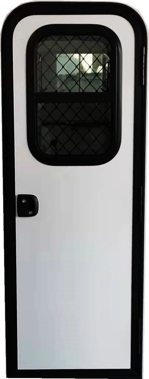 Cheapest  Aluminum alloy single-point lock RV Camper trailer  door with vertical sliding  window