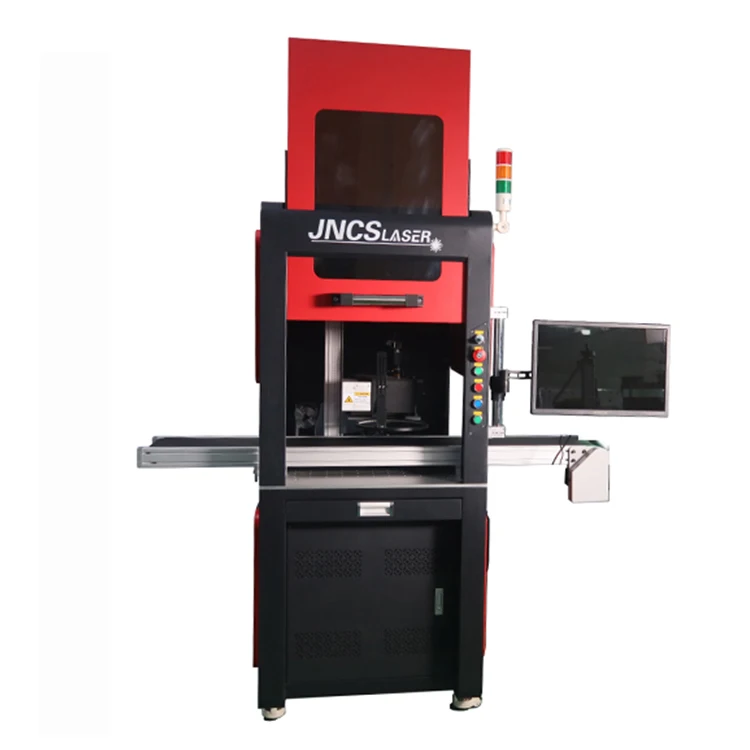 CCD camera Visual positioning Automatic 100W Fiber Laser Marking Machine with Conveyor belt