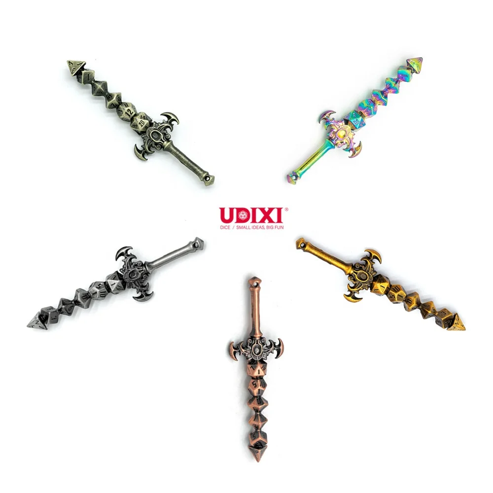 Udixi Metal dungeons and dragons rpg Board Games Role Play Dice Sword Dice Pendant