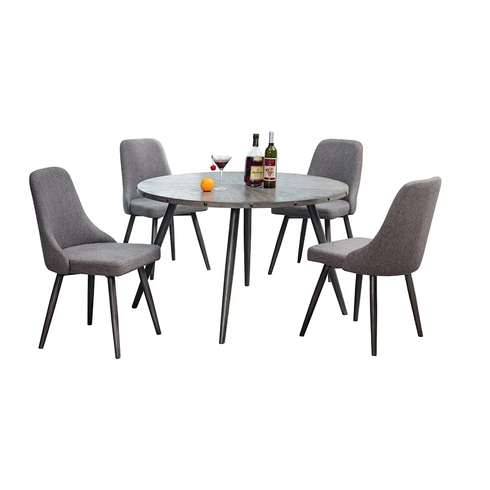  Wholesale metal legs grey fabric dining chair round MDF table