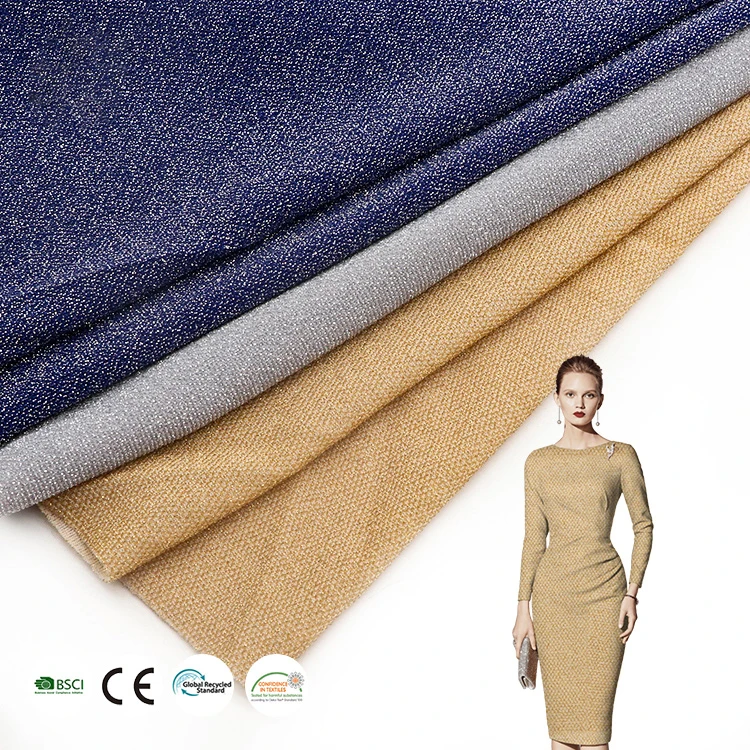 Горячая Распродажа 76.7% нейлон 15.3% металлик люрекс 8% спандекс 190gsm металлическая ткань для женщин пальто одежда