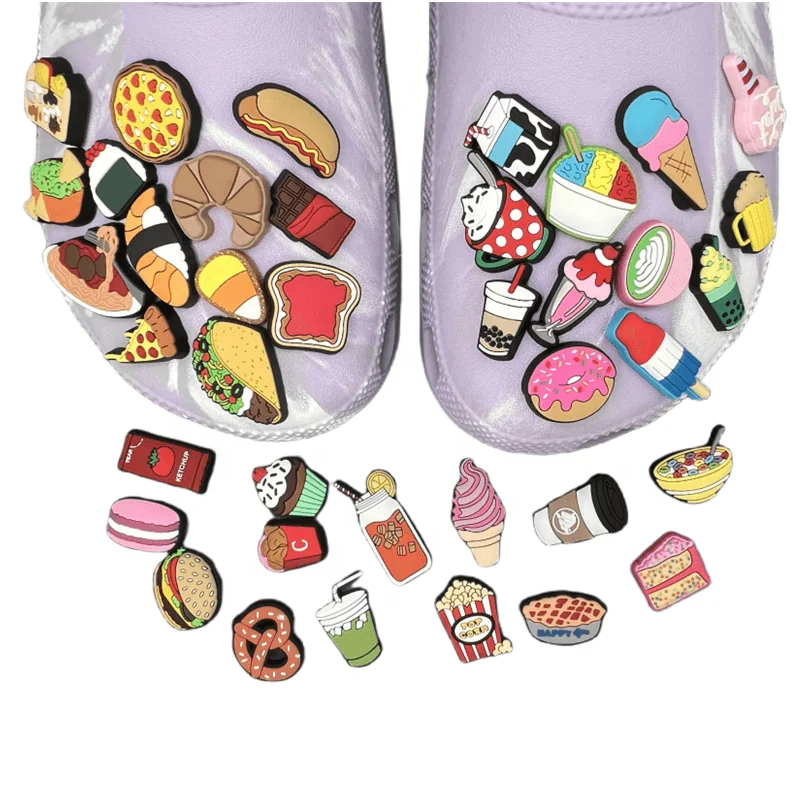 New Cartoon  Croc Shoe Charms Cute Cartoon Shoe Decorations For PVC Shoe food Charms