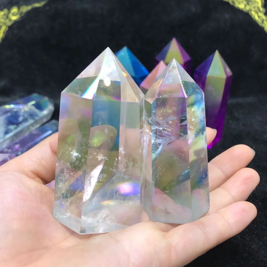 Хит продаж природный хрустальный камень Angel Aura кварцевый кристалл точечные титановые восстанавливающие башни