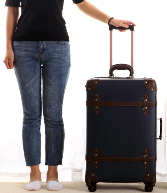 Ready to Ship pp+pvc material vintage style Unisex trolley luggage case  with Spinner 4 Wheels 19' 23'  with tsa lock