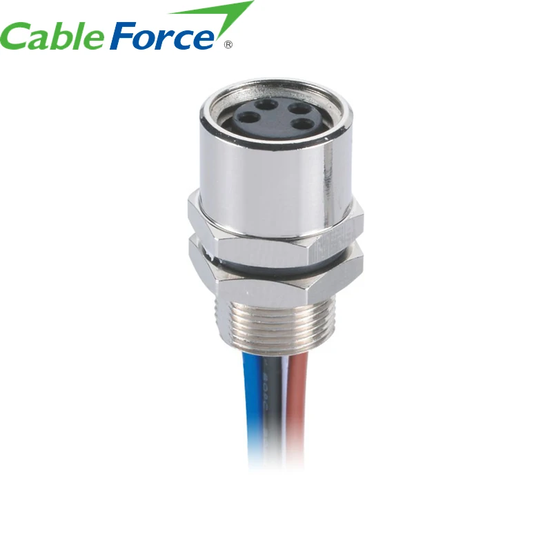 Cableforce M8 A Code Female 4 Pin Front Panel Mount Connector with 0.5M Single Wires M8 Waterproof Sensor Panel Mount Connector