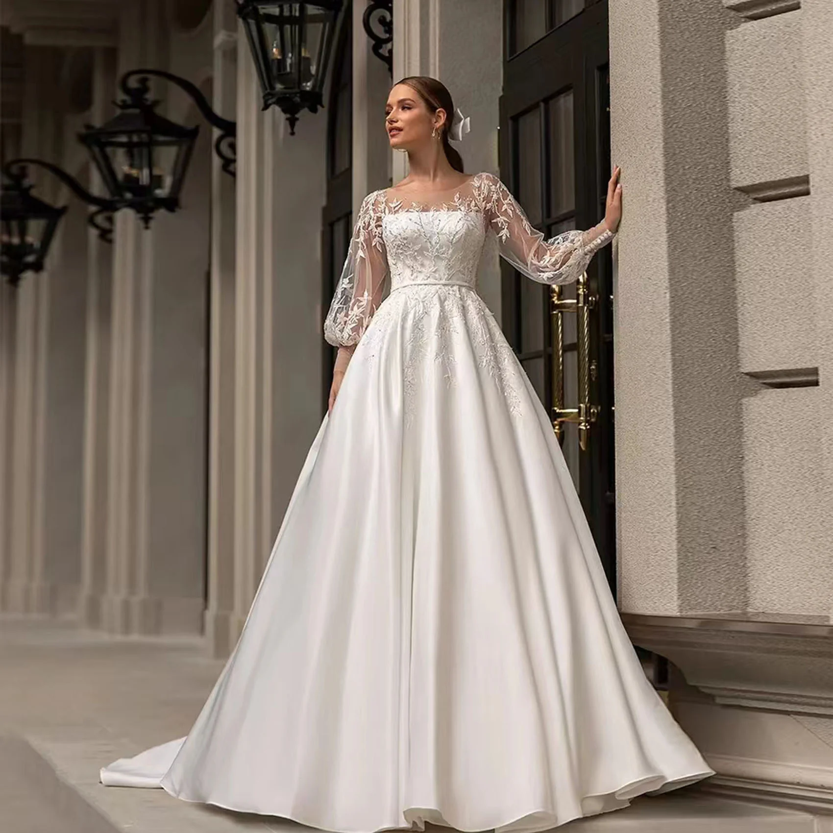 New long sleeve wedding dress bridal long dress vintage lace dress wholesale