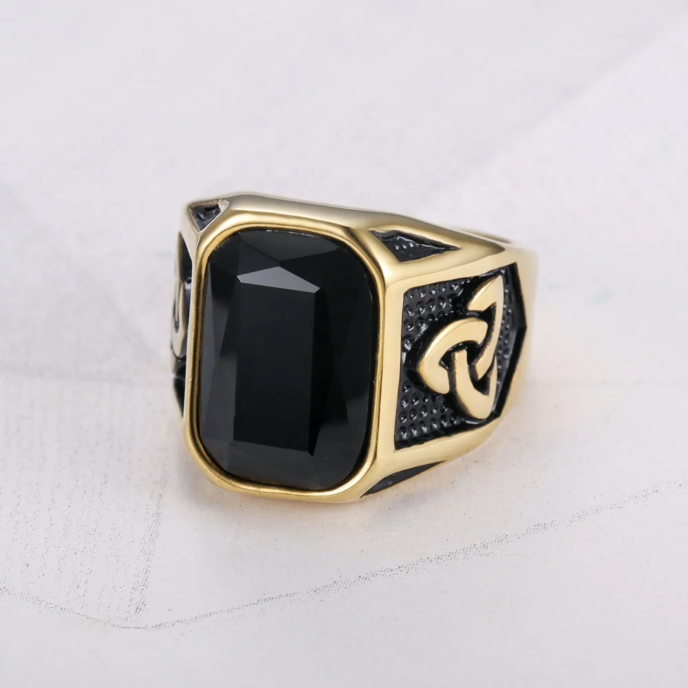 Wholesale Custom Ruby ring sapphire royal blue Stainless Steel  Black stone ring for men Gold Jewelry