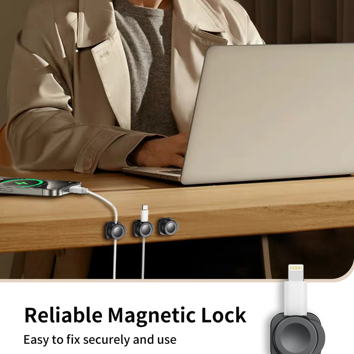 Under Desk 6 Pack Magnetic Cable Management Smooth Adjustable Clips Cord Holder For Home Office Desk Phone Desktop Nightstand