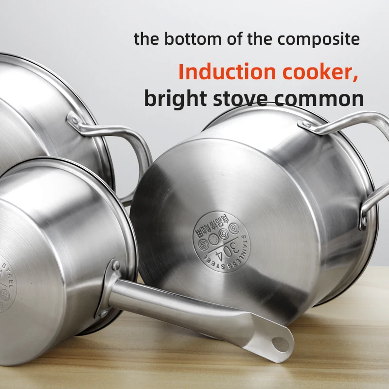 Factory direct 304 milk pot cooking soup stock pots 3pieces set kitchen  utensil composite bottom pot