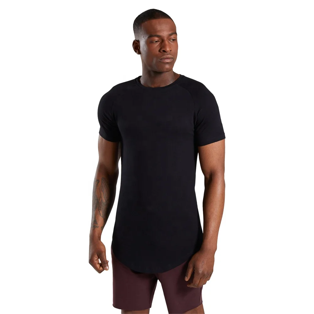 Gym Workout 95% Cotton 5% Elastane Mens  Fitted T-Shirt Elongated Gym T Shirt Longline Curved Hem Breathable Tee