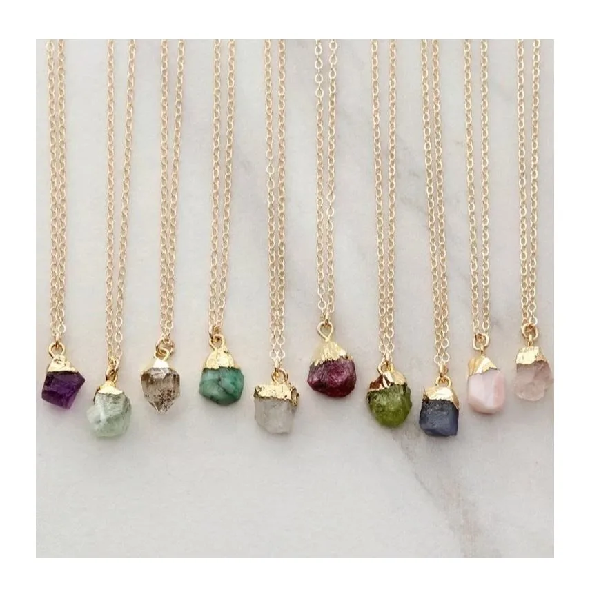 Classic Raw Gemstone Pendant Jewelry 925 Sterling Silver Gold Plated Chokers Crystal Natural Stone Necklace For Men Or Women /