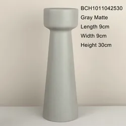 Gray Color Table Tall Tape Pillar Stick Candle Holder Ceramic