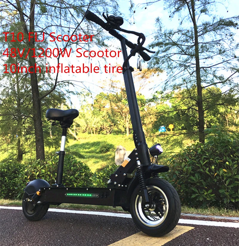 Chinese factory FLJ  T10  single motor 48V 1200W electric scooter with 10inch wheels electric scooter for adult