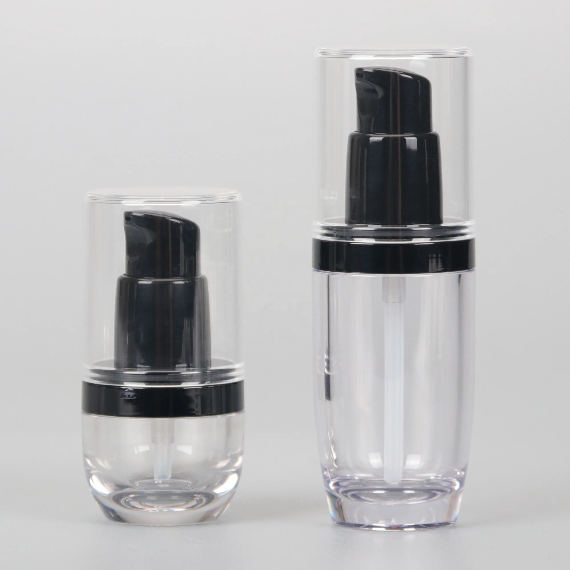 
15ml 30ml 45ml Empty Luxury Black Gold Cosmetic Plastic PETG Airless Mini Lotion Bottle With Pump Support Hot Stamping 