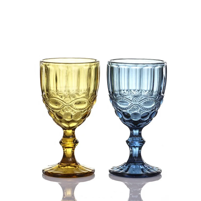 12 oz Christmas Vintage Thick Wine Glass Cup Wedding Decoration Green Pearl Embossed Wine Glasses Goblet Glass