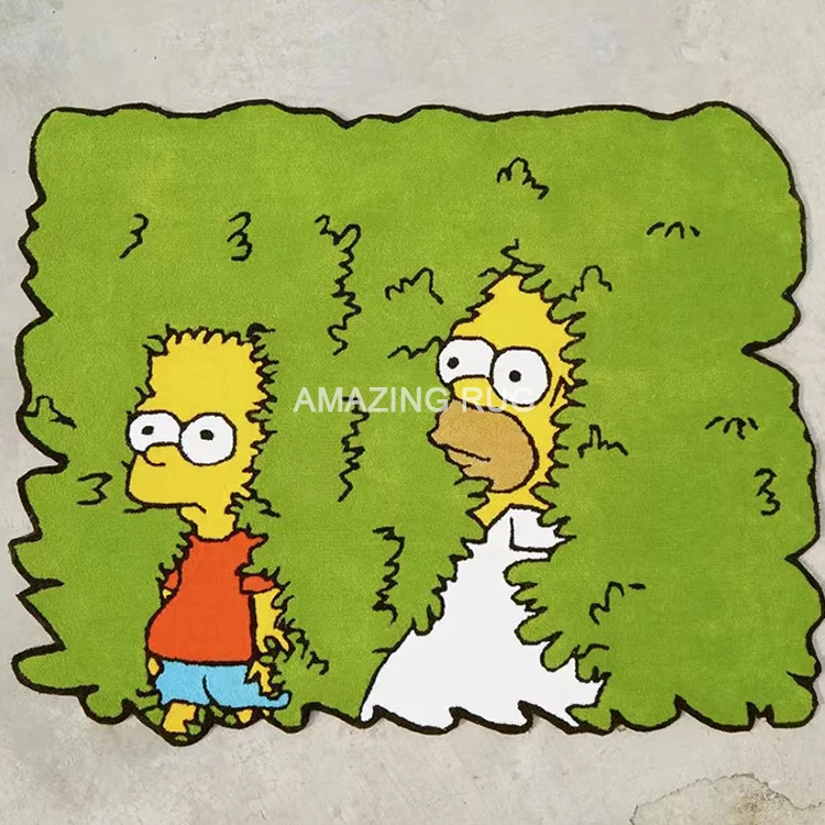 Carpet Green Color Design homer simpson  and  bart simpson Rug Die Cut Out Shape Logo Custom Shape Area Rug