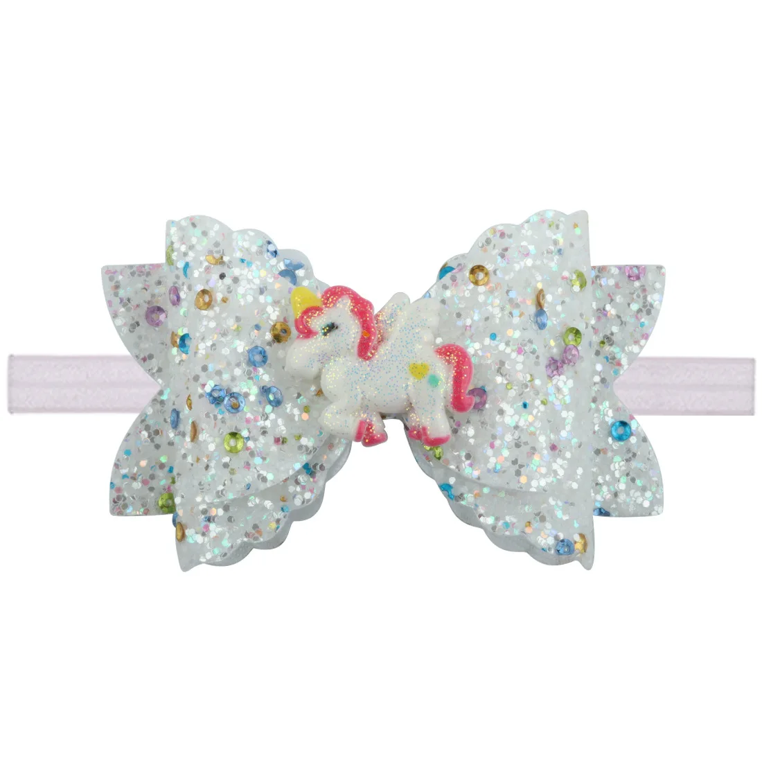Cute Hair Accessories Shallot Powder Sequin Bow Hair Band Princess Elastic Unicorn Headband
