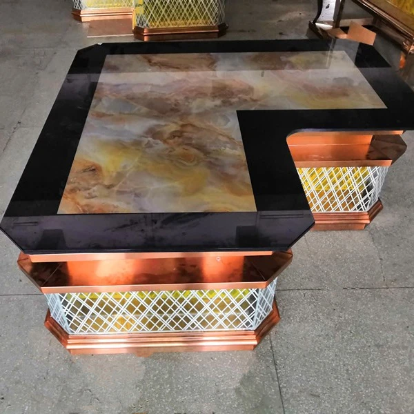 
Best-selling Stainless steel frame tempered glass top ktv cocktail table coffee shop counter 