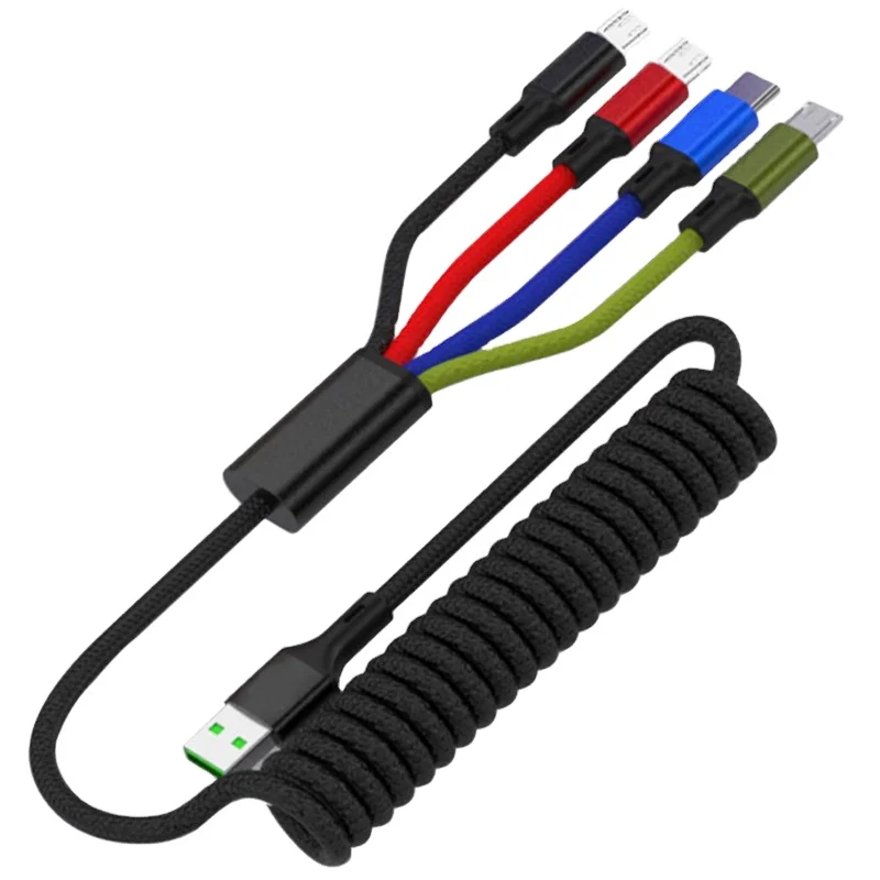 1.8M 4 1 for Iphone Samsung Huawei Spring Rectractable Type C Charging Wire Cord Port Retractable Micro Usb Charger Cable