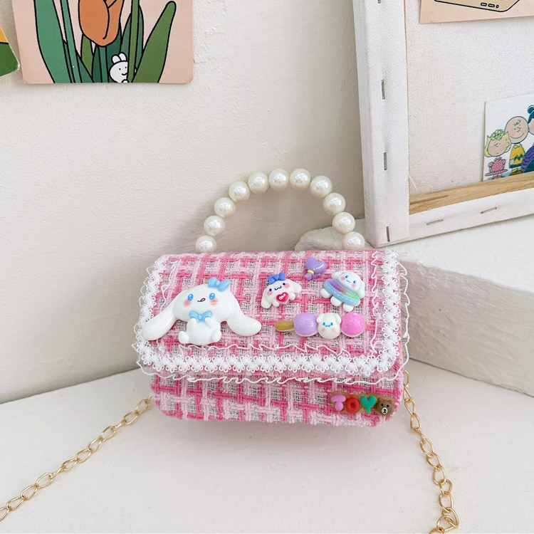 cute bow sanrios plush Hand bags cares bear kuromis anime crossbody bag girls gifts pearl decor purse fashion cinnamorolls bag