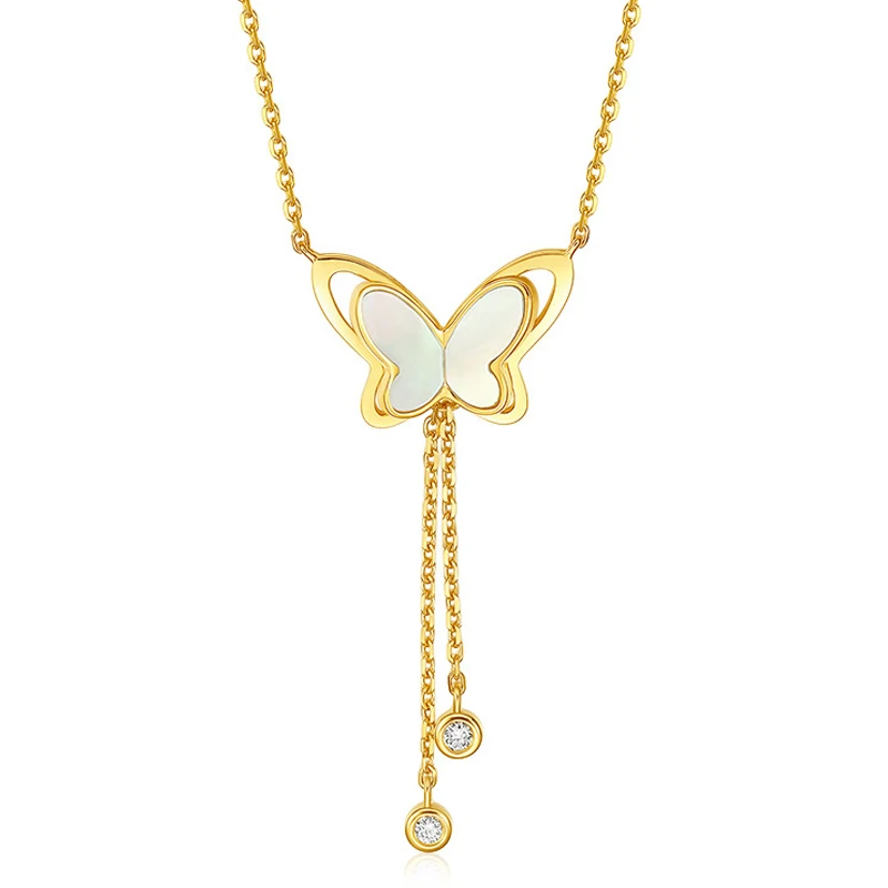 New Niche 18k Gold Butterfly Charm Necklace Nacre Diamond Sweet Cute Delicate Elegant Women Clavicle Chains Choker Gift