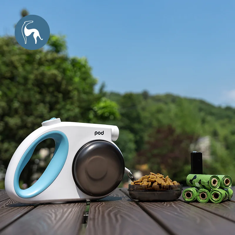 Pet leash with Waste Bag Dispenser and bowl Multifunction dog leash automatic retractable leash cross-border With LED light