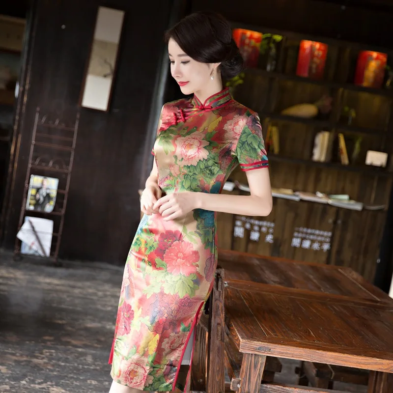 
wholesale Chinese traditional Qipao latest fashion retro floral cheongsam Sexy dress prom dress for women 