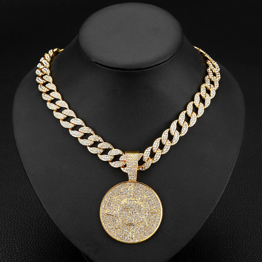 Large Hip Hop Custom Logo Mens Iced Out Pendants Cuban Link 20mm Chain Medals Necklace Hiphop Jewelry