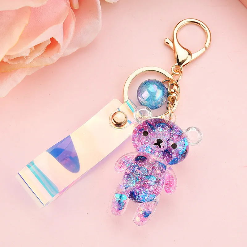 Acrylic Clear Keychains Crystal Bear Creative Pendant resin keychain liquid pig key chain