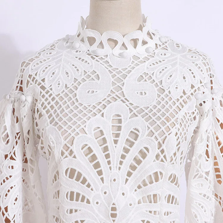 На заказ 2021 летняя блузка для женщин сексуальная открытая укороченная блузка с рукавами-пузырями кружевная женская рубашка с вышивкой
