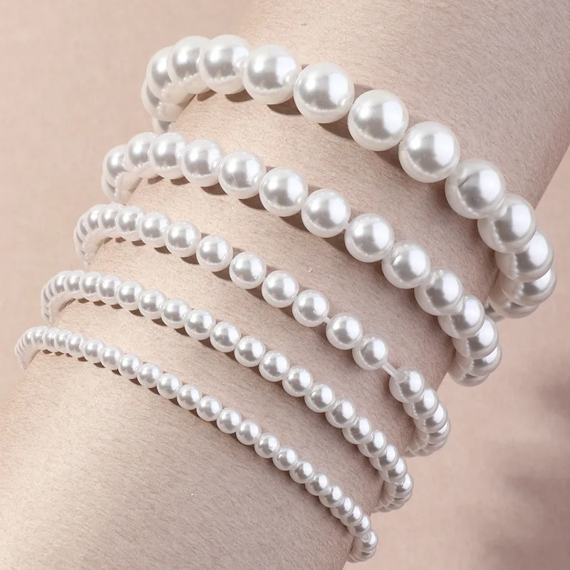Spring Stretch Large And Small Pearl Bracelet Elastic Thread Girls Hand String Multi Layer Imitation Pearl And Beaded Bracelet