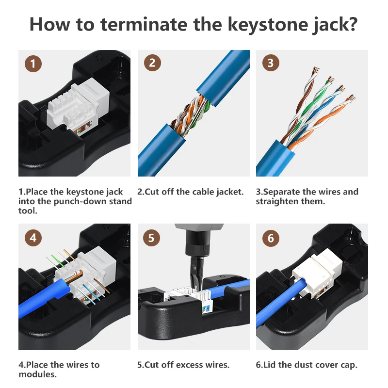 Keystone Jack Rj45 Cat6 Coupler Ethernet Wall Jack Cat6 Network Coupler with Punch Down Stand