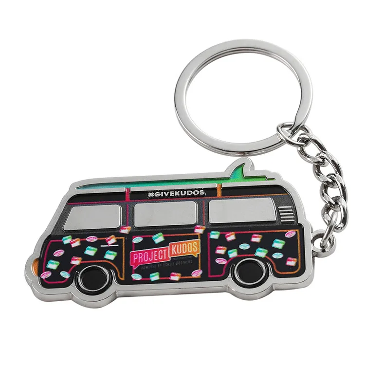Manufacturer Customized Keychain Logo Souvenirs Cute Bus Car Key Chains 2d Color Spraying Silver Zinc Alloy Metal Keyring