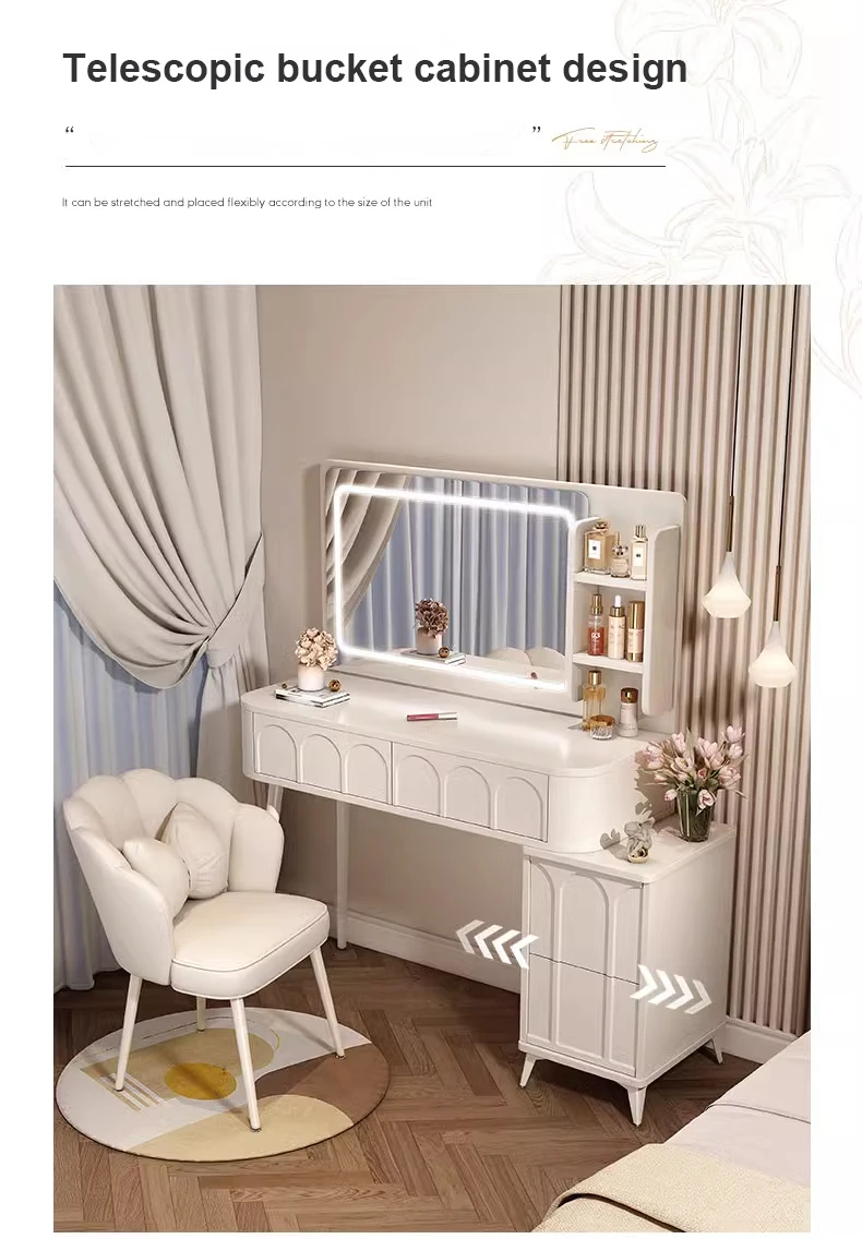 Cream dressing table small apartment bedside dressing makeup vanity table with mirror