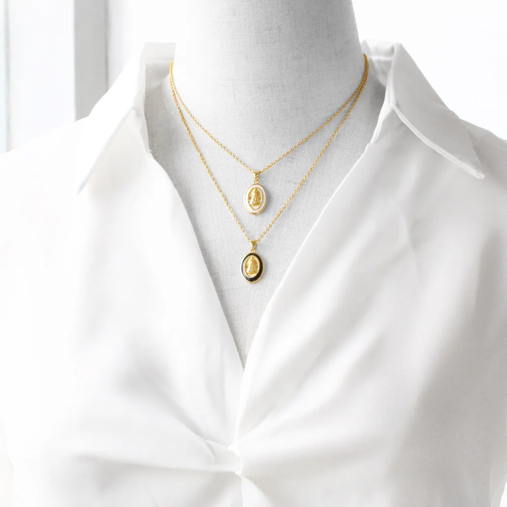 Enamel Colorful Virgin Mary Necklaces 18K Gold Plated Our Lady of Aparecida Necklaces for Women Fashion Jewelry