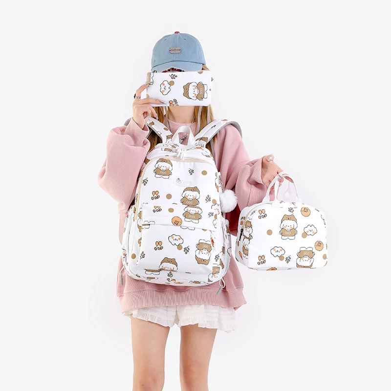 2024 fashion mochilas escolares cute printing Girls kids school bags 3pcs set with lunch bag middle students children backpacks