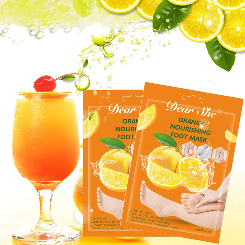 Private Label  In Stock Dear She orange Vitamin C Nourishing Foot Mask Reduce Skin Rough Aging Moisturizing Whitening Foot Skin