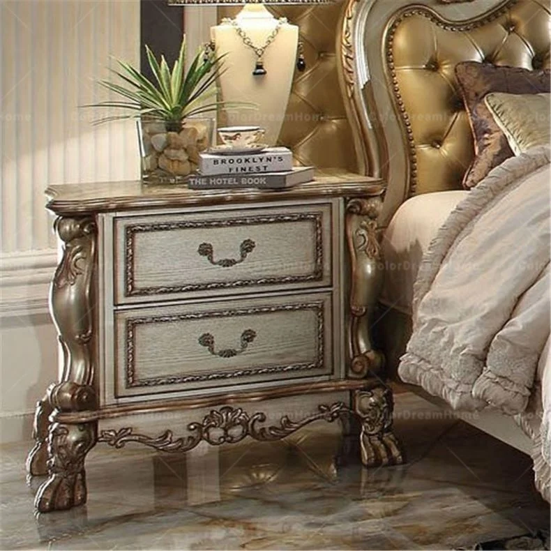Luxury Bed Room Furniture Bedroom Set Antique Style Palace Princess Bed Bench