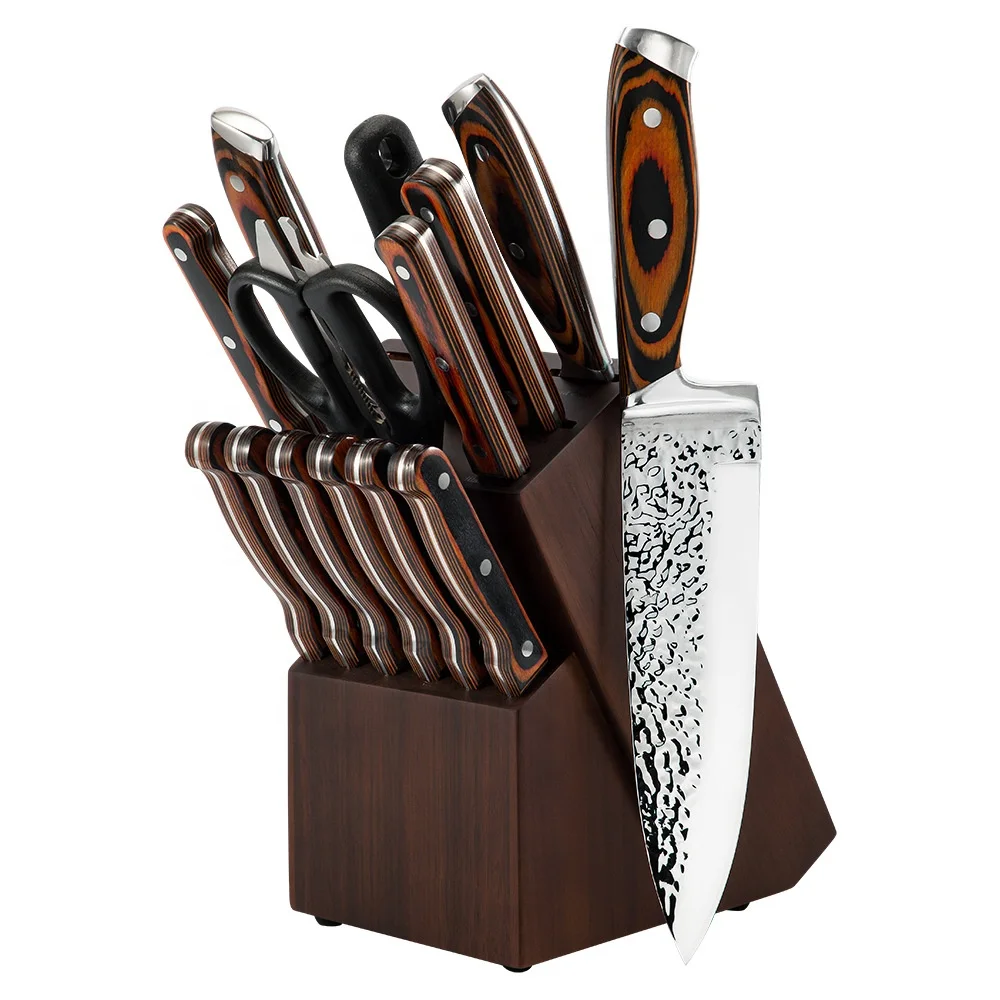 Hammer Pattern Forged Knife Set Sharpness Stainless Steel Blade Kitchen Knife Set Cutting Knife Set With Color Wood Handle