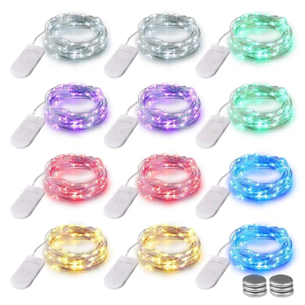 Wholesale 1m 10 Led Battery Operated Christmas Starry Lights CR2032 Button Battery Mini Copper Wire LED Fairy String Lights